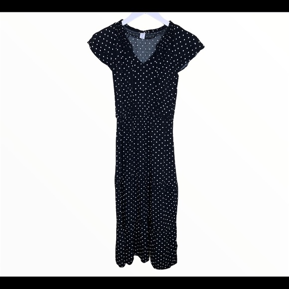 OLD NAVY Layered Ruffle Polka Dot V Cut Maxi Dress With Cap Sleeves Black Sz XS - Picture 6 of 9